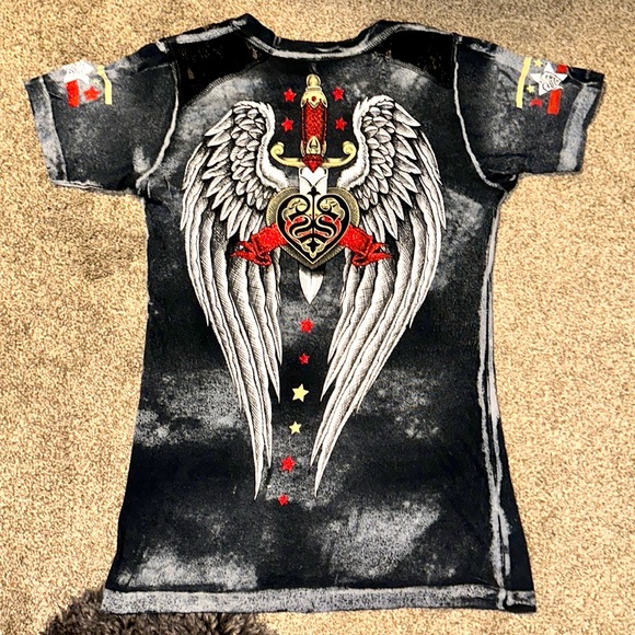Sinful Tops - Sinful by Affliction top with lace on the shoulders.